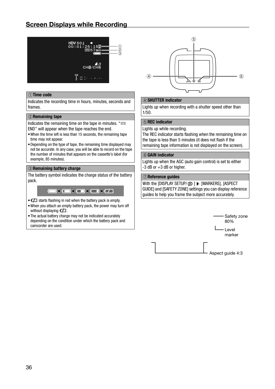 Canon XL H1S, XL H1A instruction manual Screen Displays while Recording 