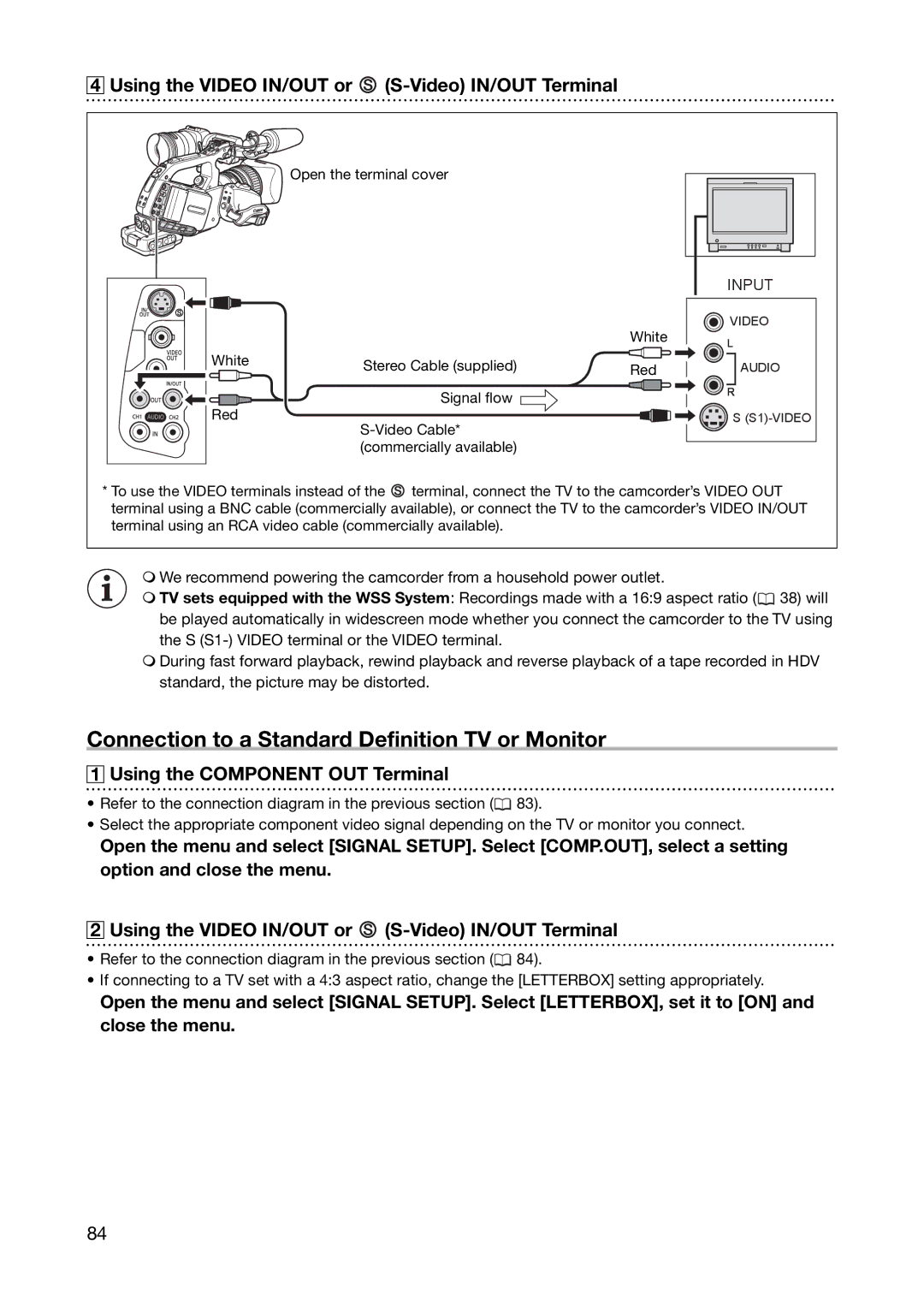 Canon XL H1S, XL H1A Connection to a Standard Definition TV or Monitor, Using the Video IN/OUT or S-Video IN/OUT Terminal 