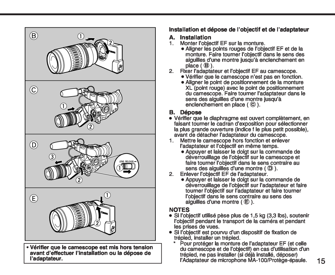 Canon XL manual B. Dépose 