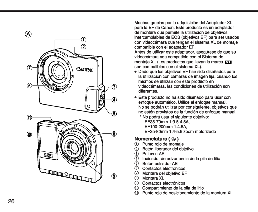 Canon XL manual Nomenclatura A 