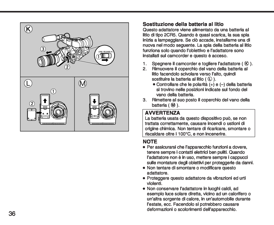 Canon XL manual Sostituzione della batteria al litio, Avvertenza 