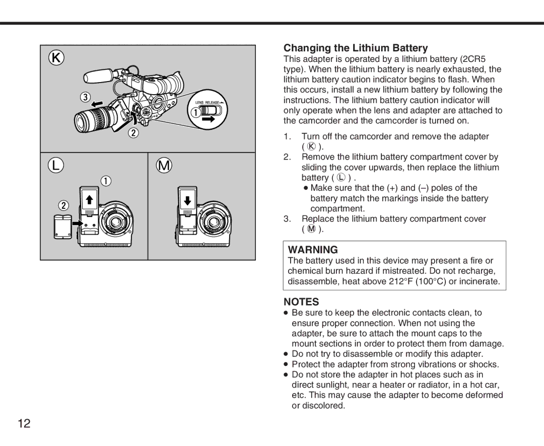 Canon XL manual Changing the Lithium Battery 