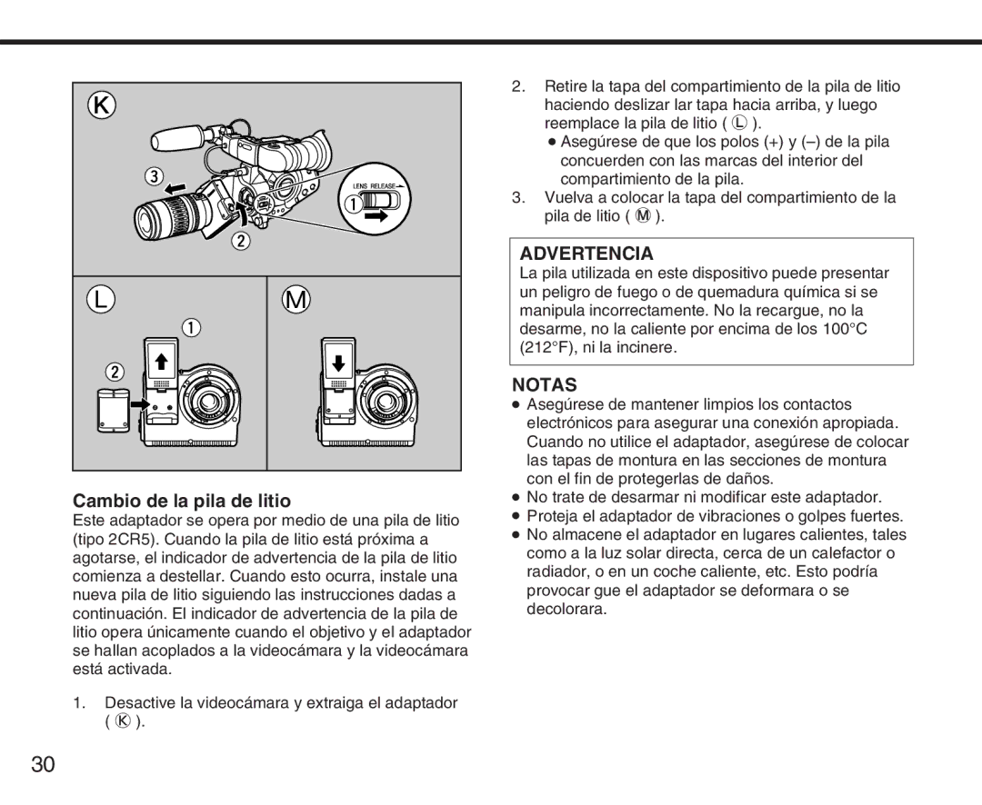 Canon XL manual Cambio de la pila de litio, Asegúrese de mantener limpios los contactos 