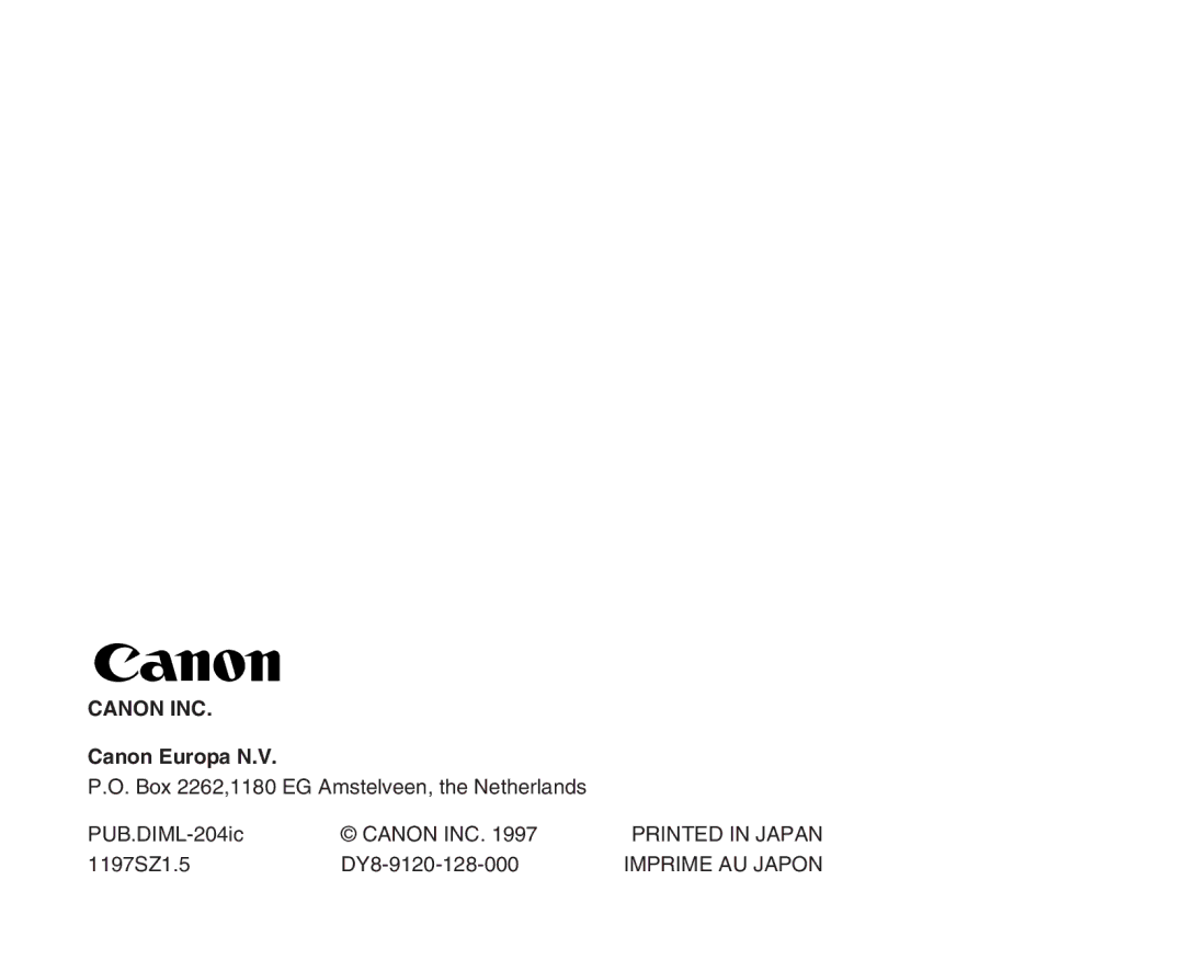 Canon XL manual Canon INC 