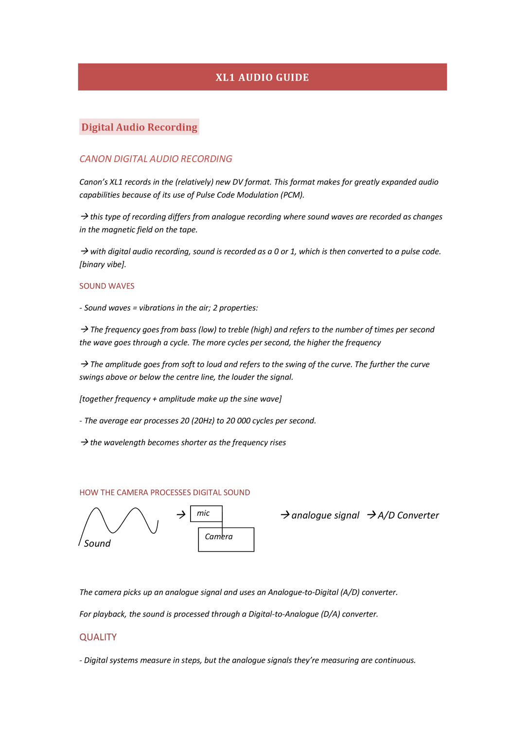 Canon XL1 3CCD manual XL1 Audio Guide, Digital Audio Recording 