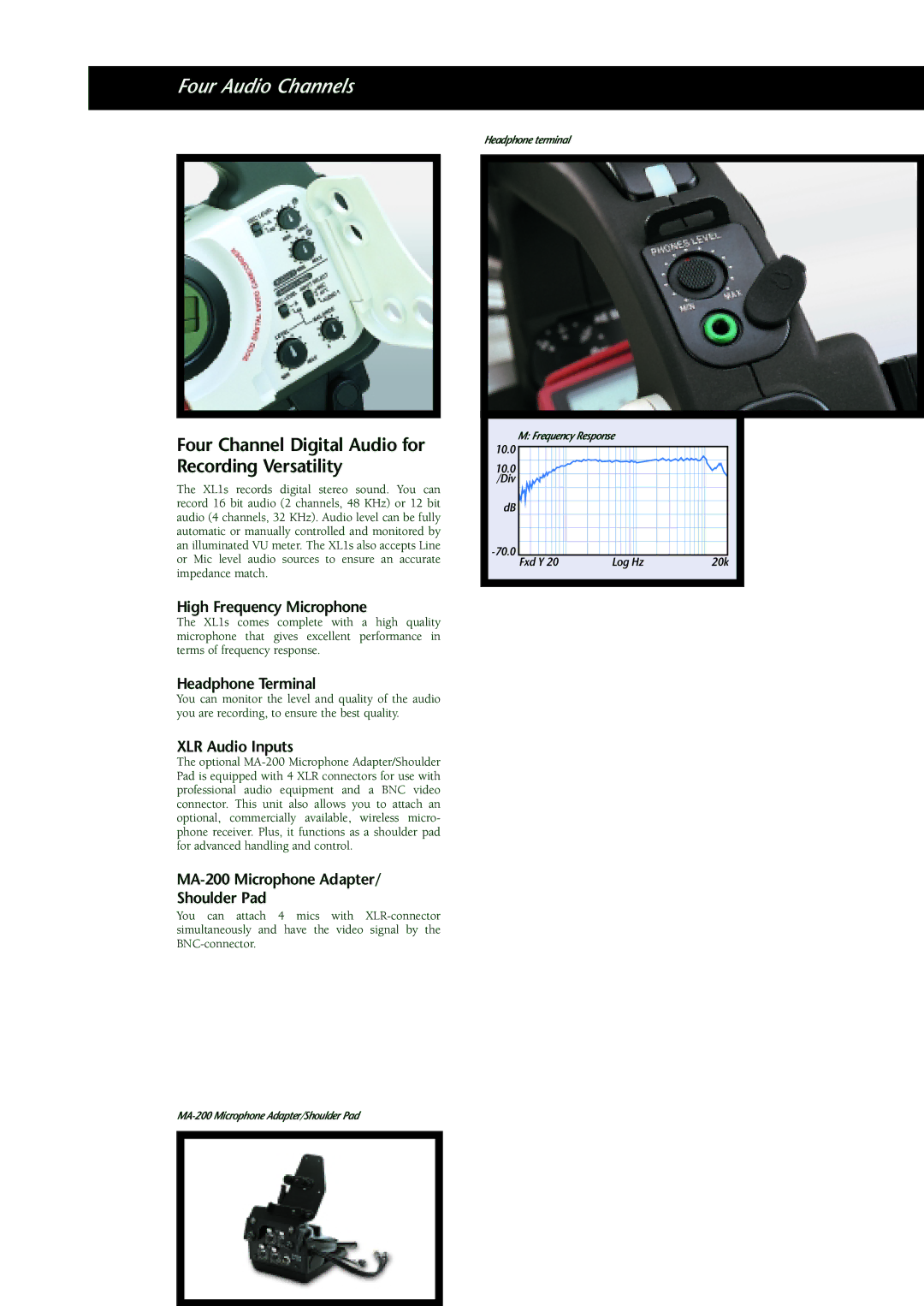 Canon XL1 S manual Four Audio Channels, Four Channel Digital Audio for Recording Versatility 