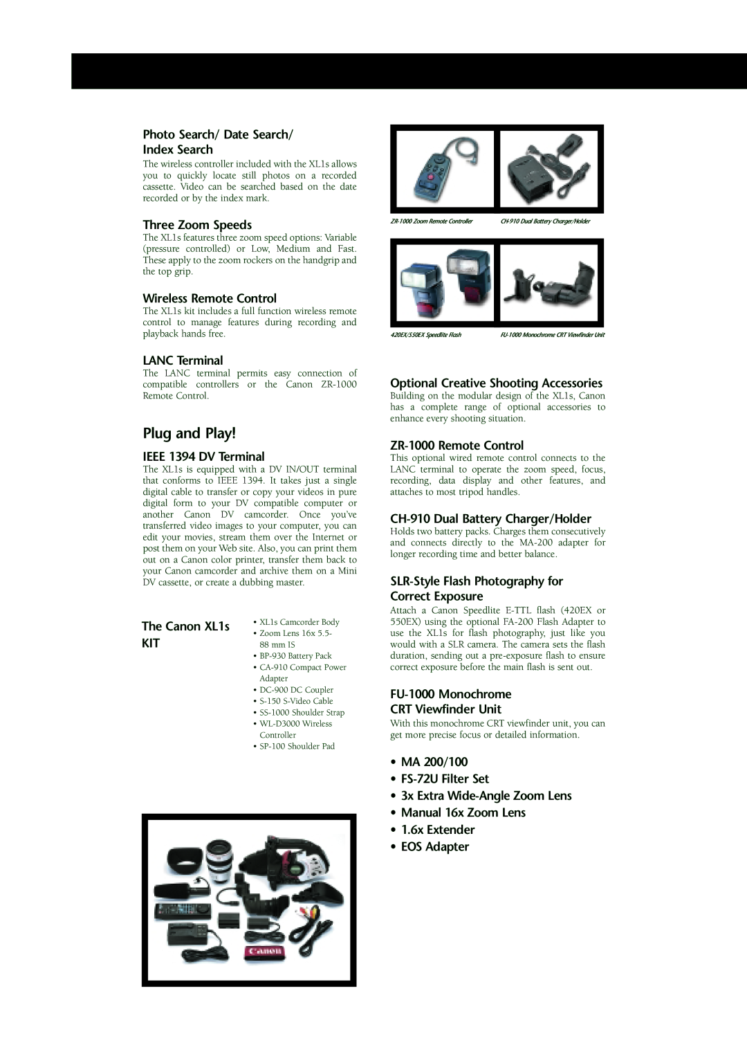 Canon XL1 S manual Plug and Play 