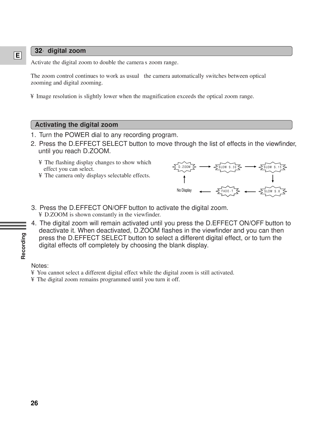 Canon XL1 instruction manual 32⋅ digital zoom, Activating the digital zoom 