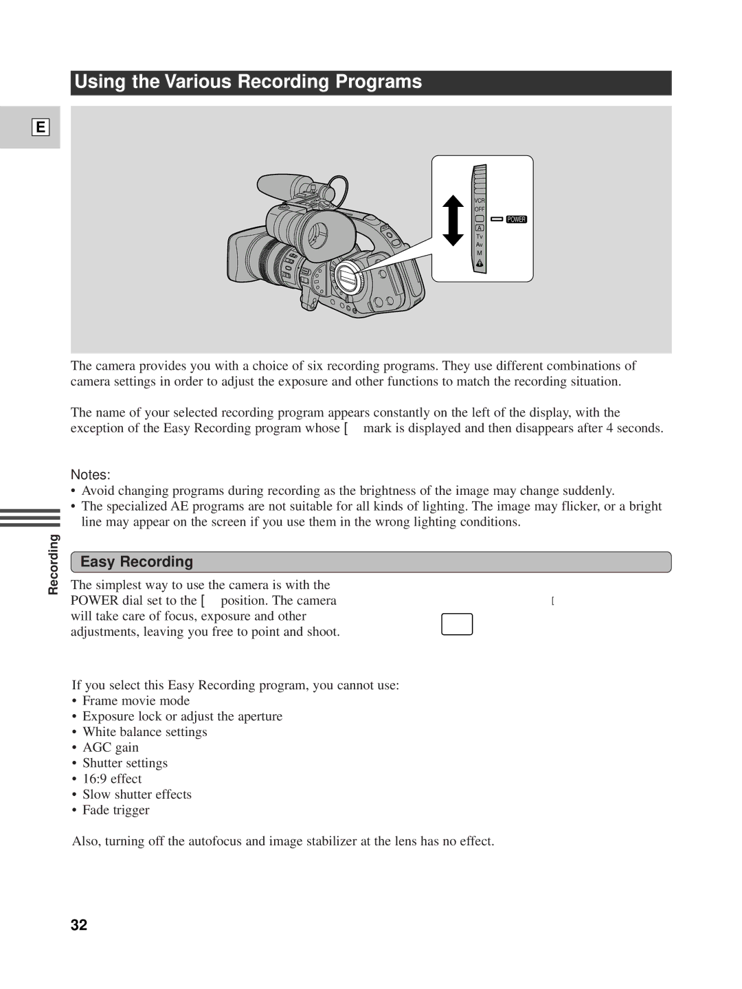 Canon XL1 instruction manual Using the Various Recording Programs, Easy Recording 