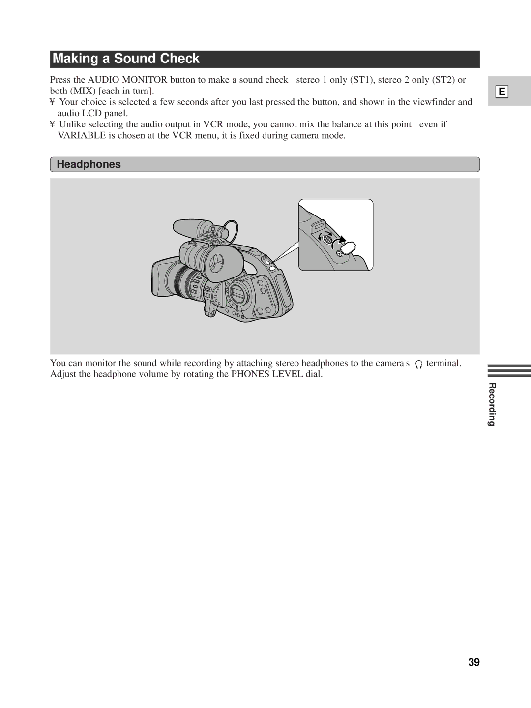 Canon XL1 instruction manual Making a Sound Check, Headphones 