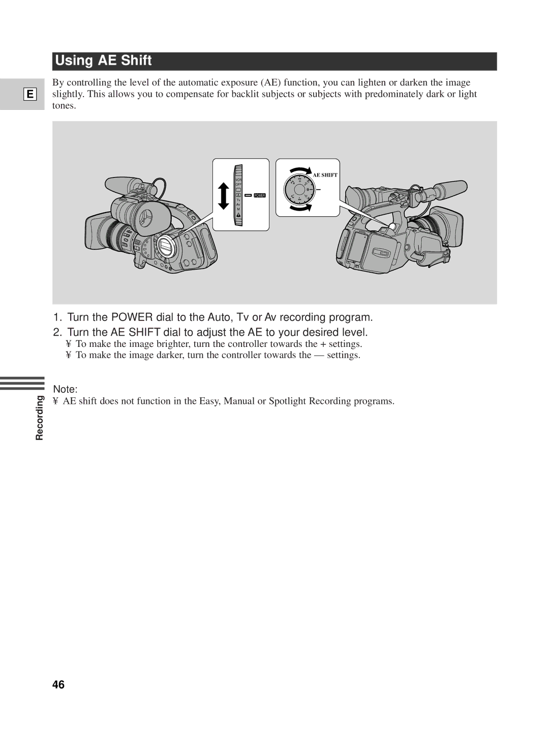 Canon XL1 instruction manual Using AE Shift 