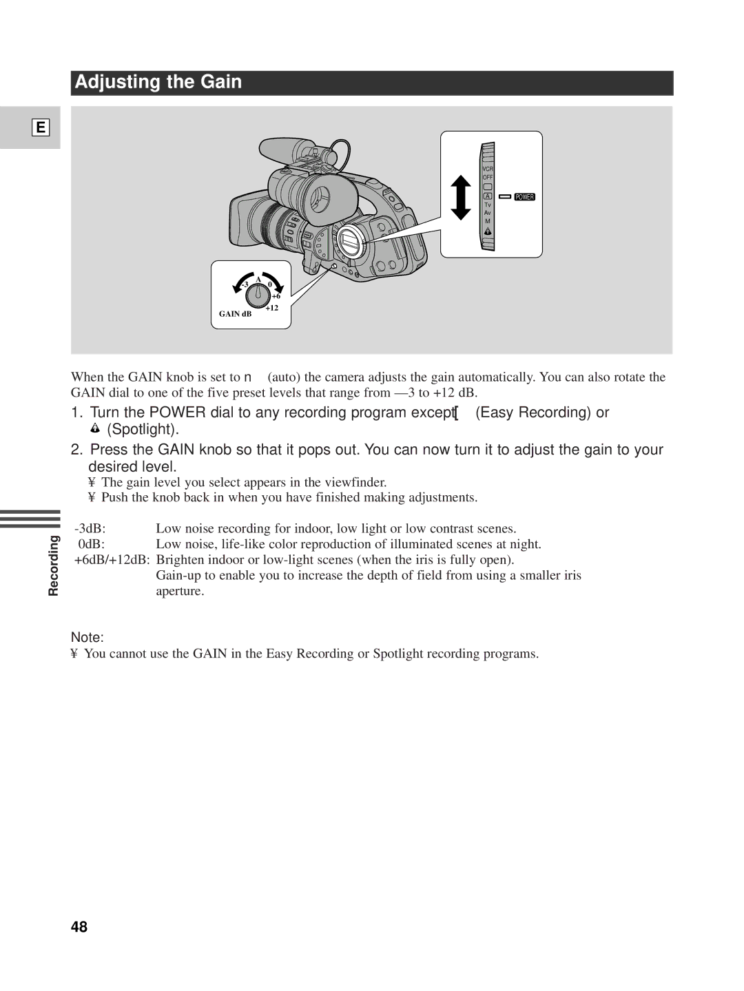 Canon XL1 instruction manual Adjusting the Gain 