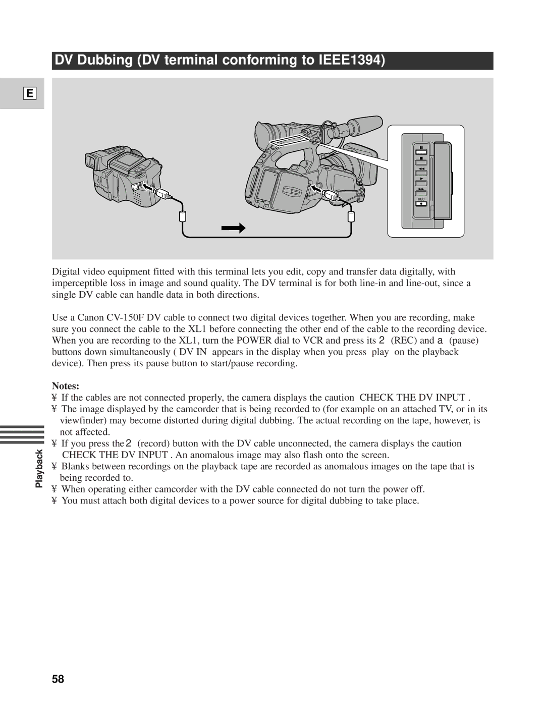 Canon XL1 instruction manual DV Dubbing DV terminal conforming to IEEE1394 