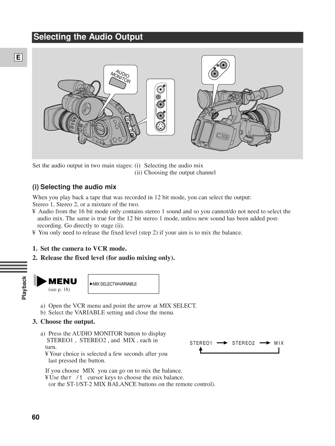 Canon XL1 instruction manual Selecting the Audio Output, Selecting the audio mix, Choose the output 