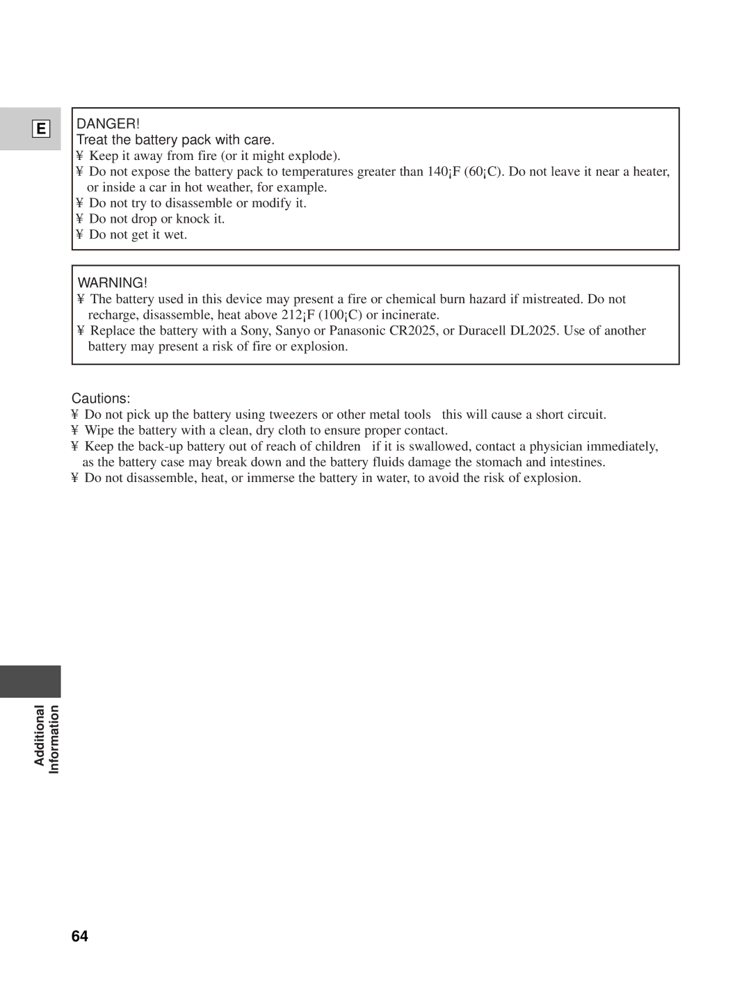 Canon XL1 instruction manual Treat the battery pack with care 