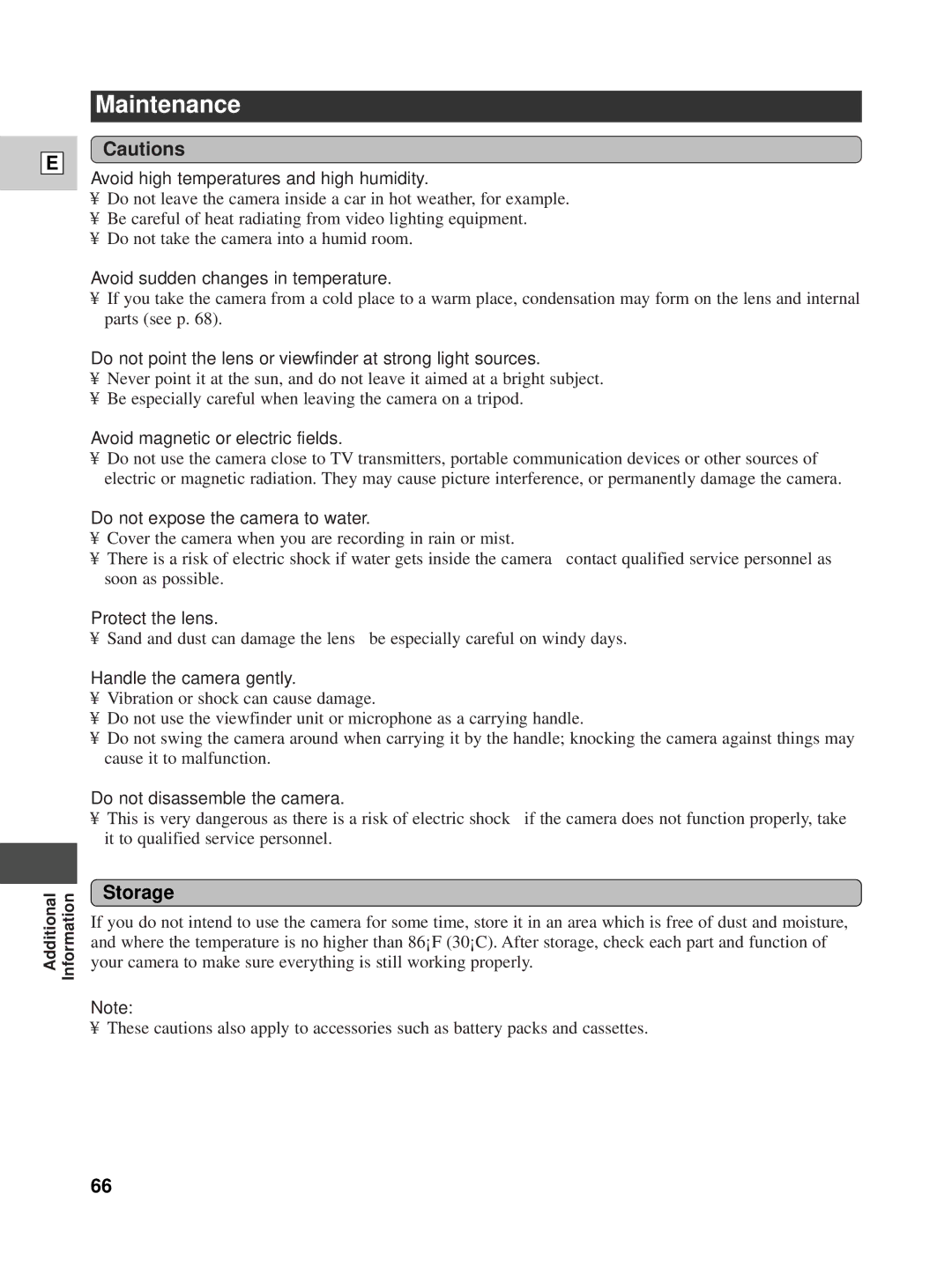 Canon XL1 instruction manual Maintenance, Storage 