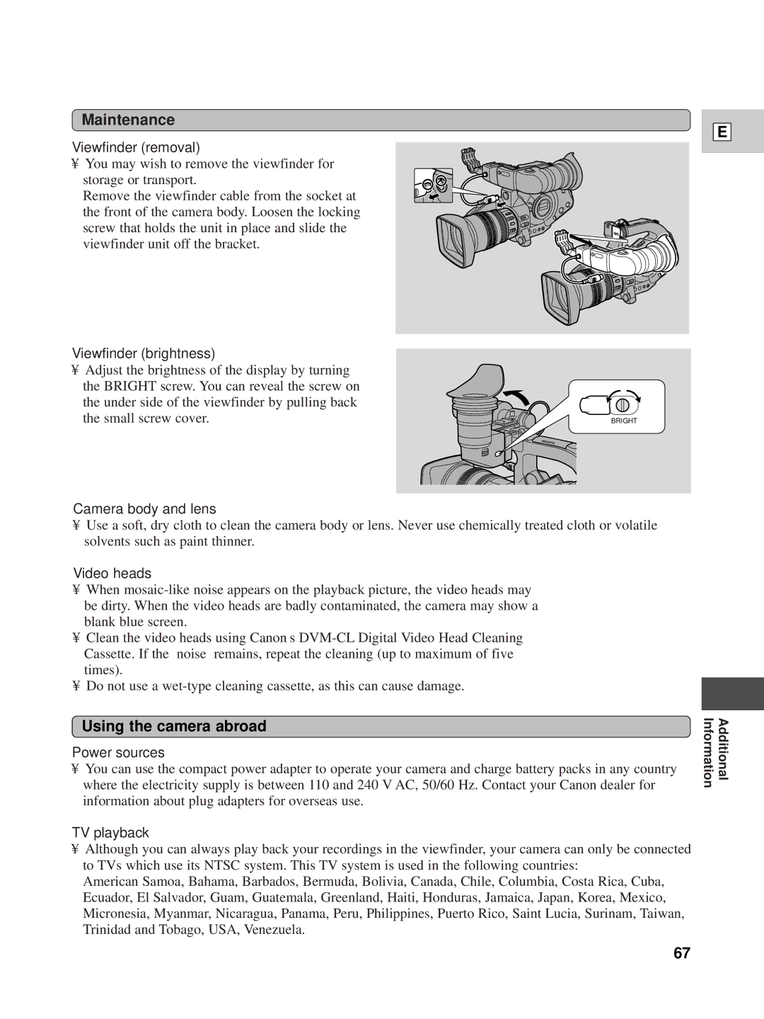 Canon XL1 instruction manual Maintenance, Using the camera abroad 