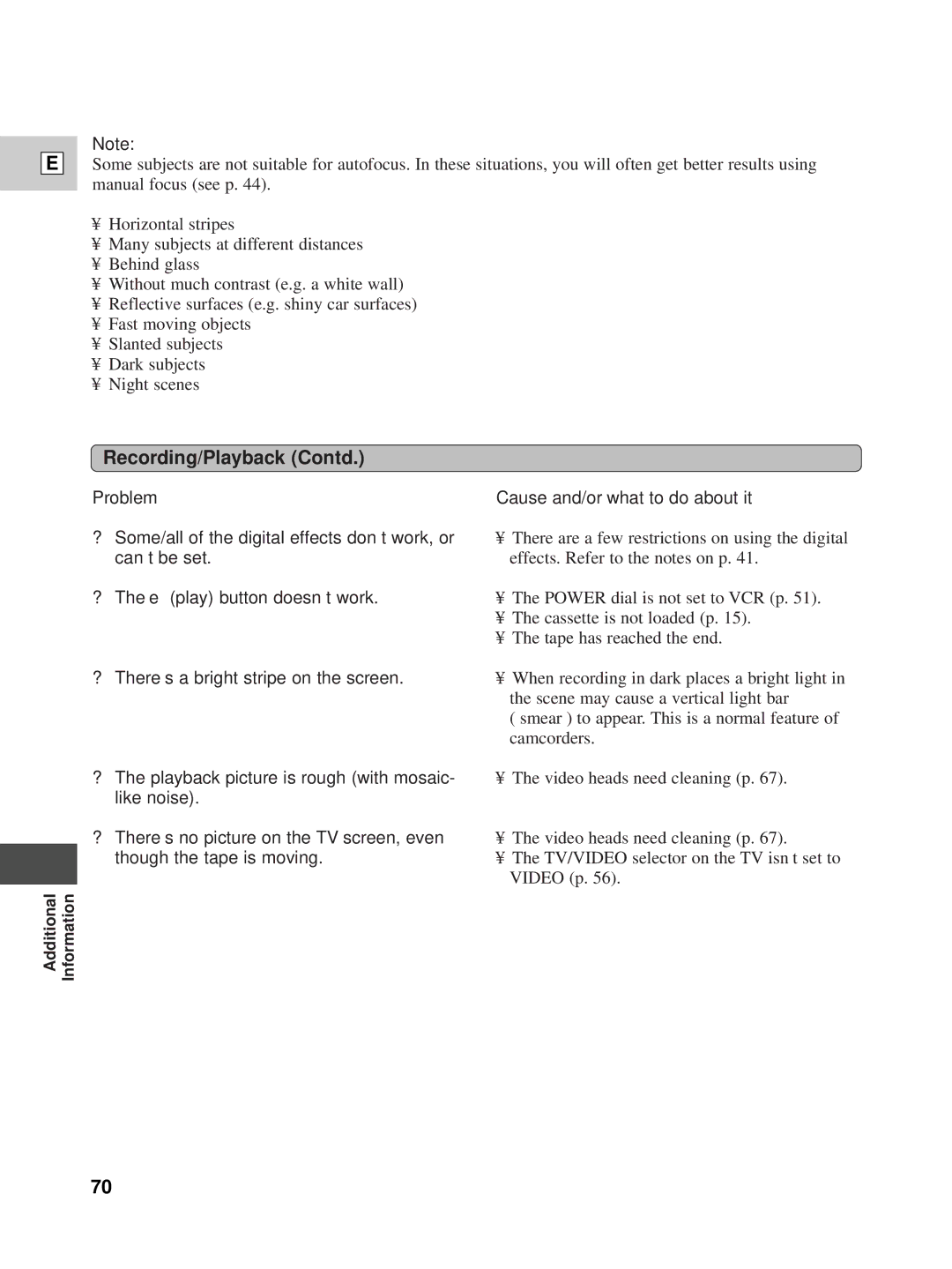 Canon XL1 instruction manual Recording/Playback Contd 