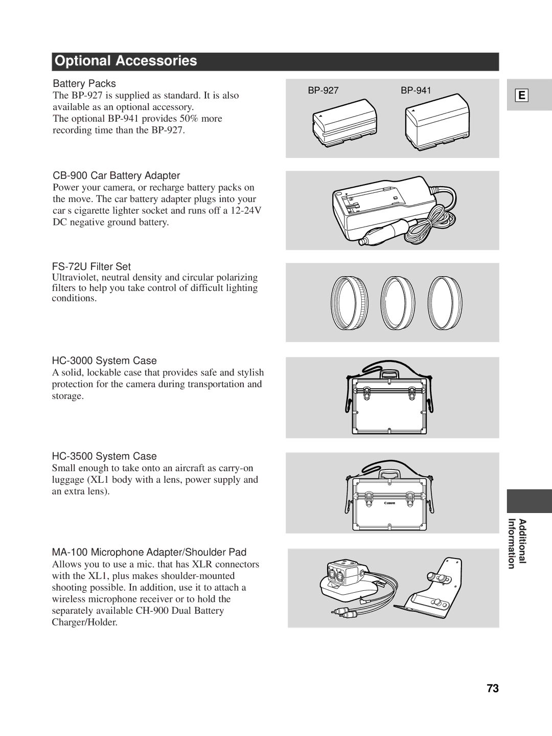 Canon XL1 instruction manual Optional Accessories 