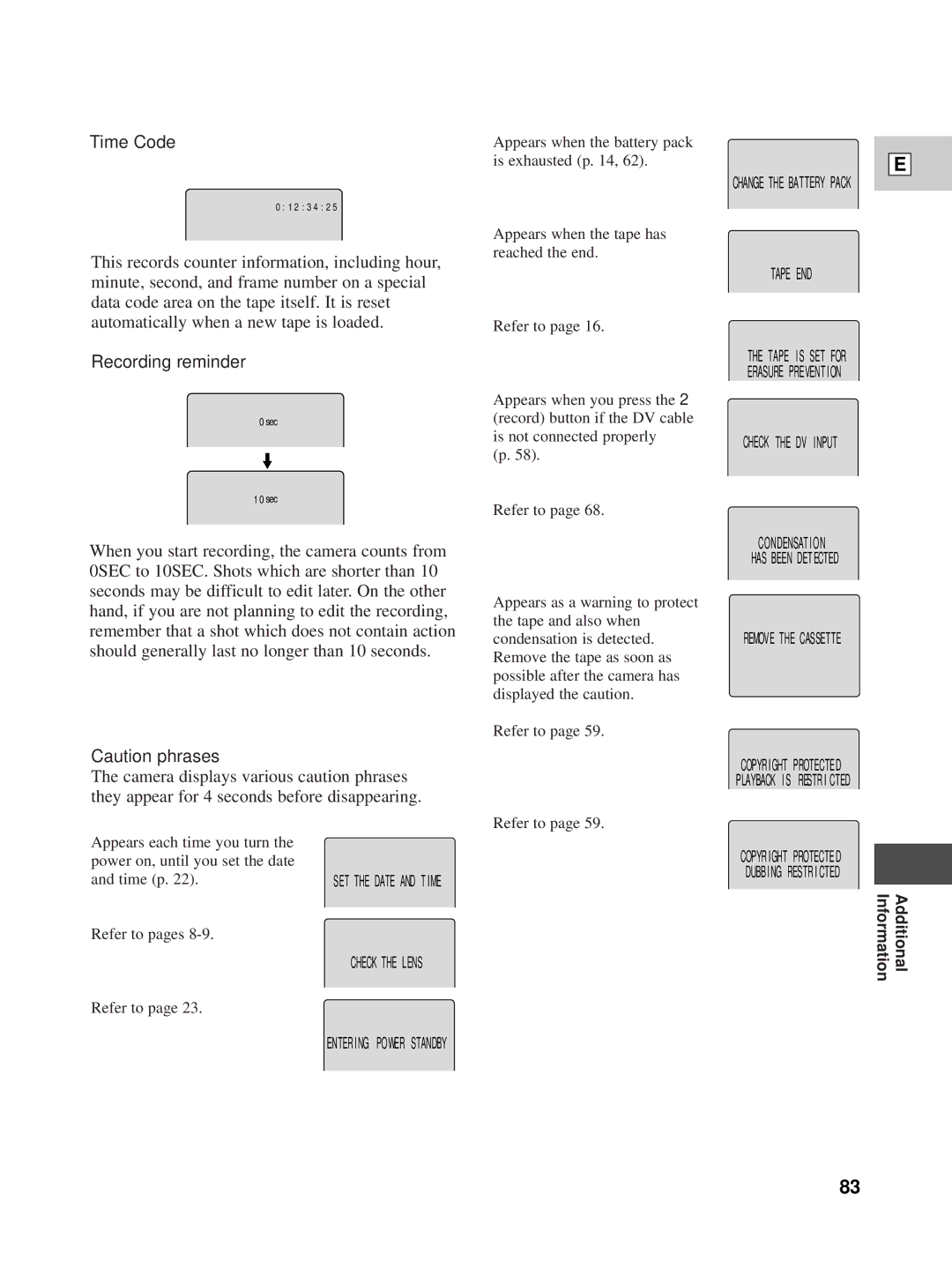 Canon XL1 instruction manual Time Code, Recording reminder 