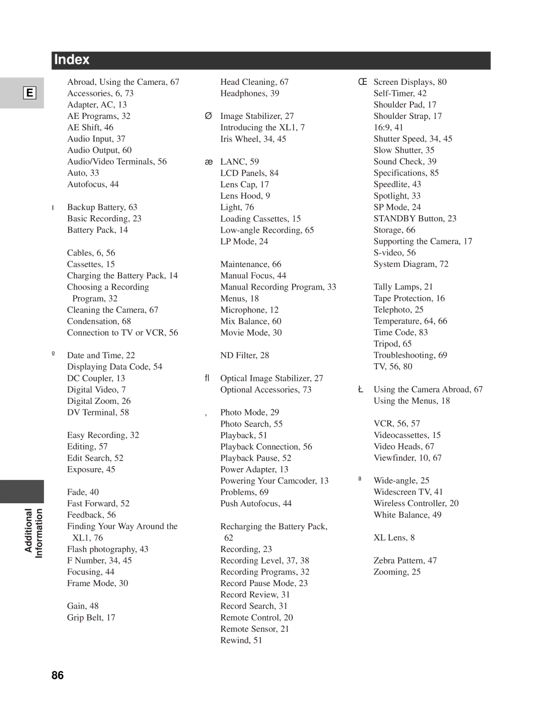 Canon XL1 instruction manual Index 