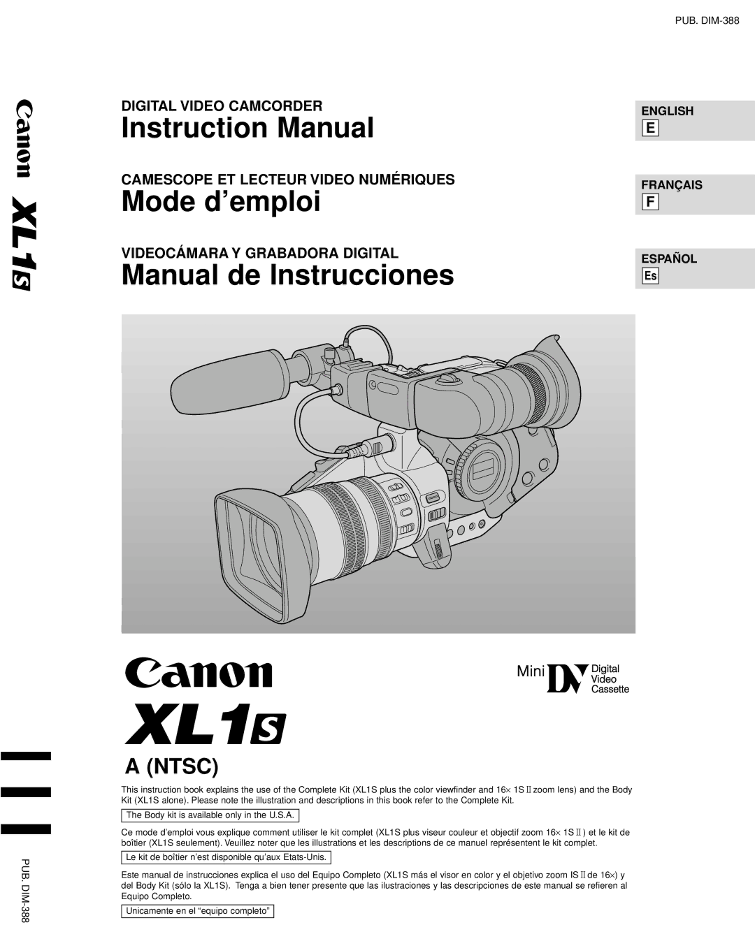 Canon XL1S instruction manual Mode d’emploi 