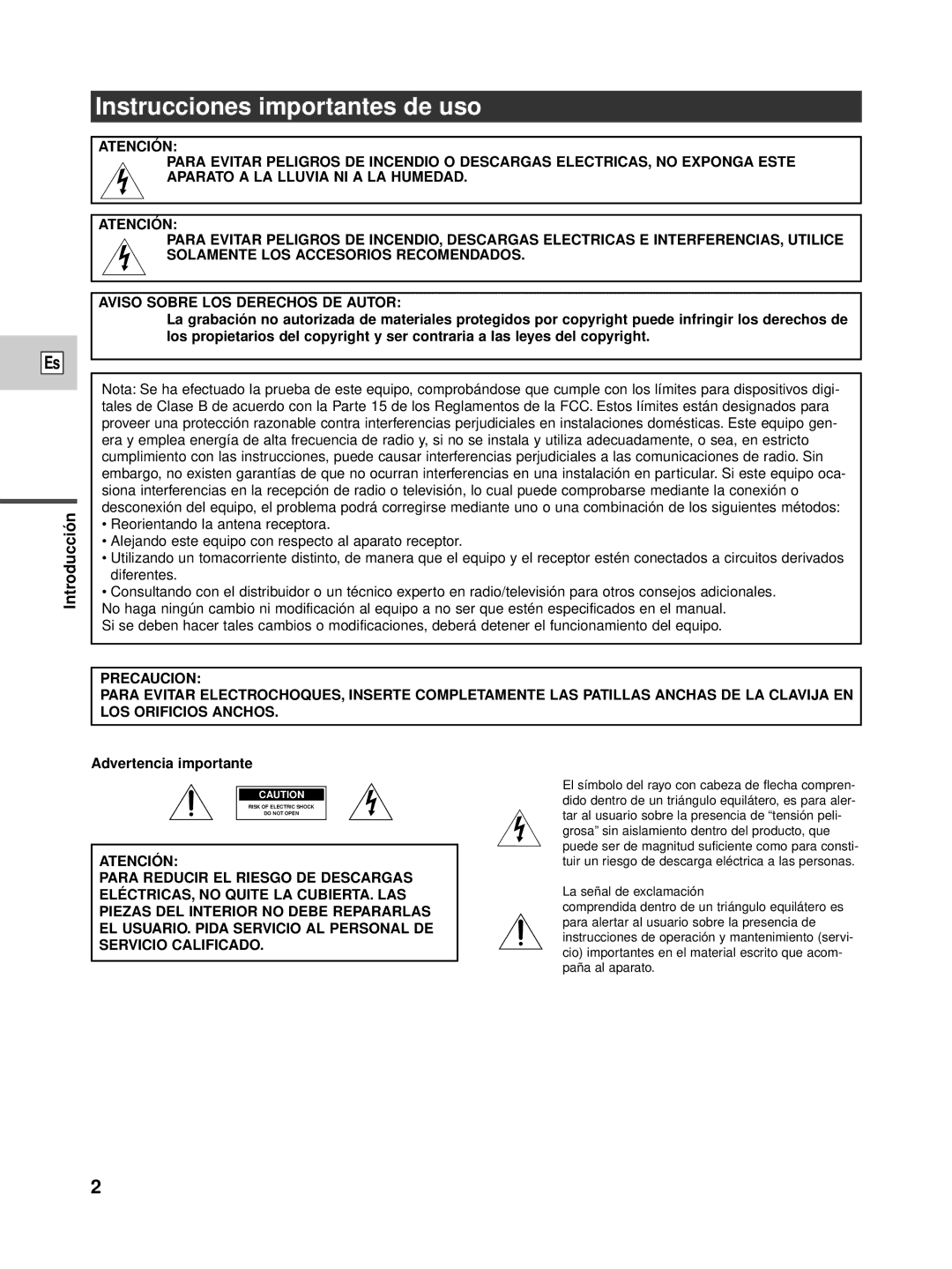 Canon XL1S instruction manual Instrucciones importantes de uso 