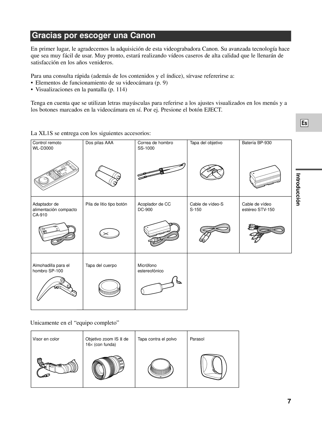 Canon XL1S instruction manual Gracias por escoger una Canon 