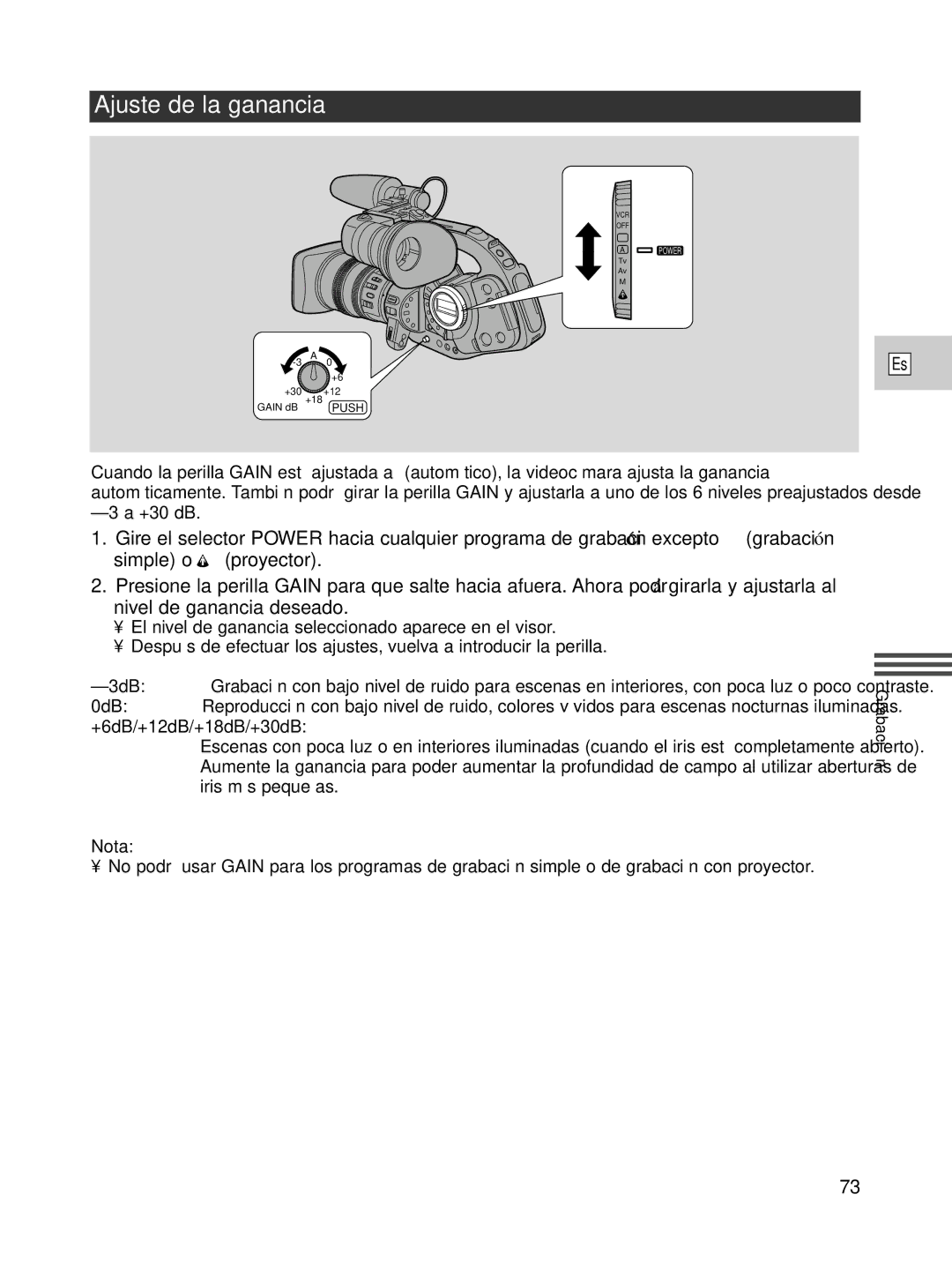 Canon XL1S instruction manual Ajuste de la ganancia 