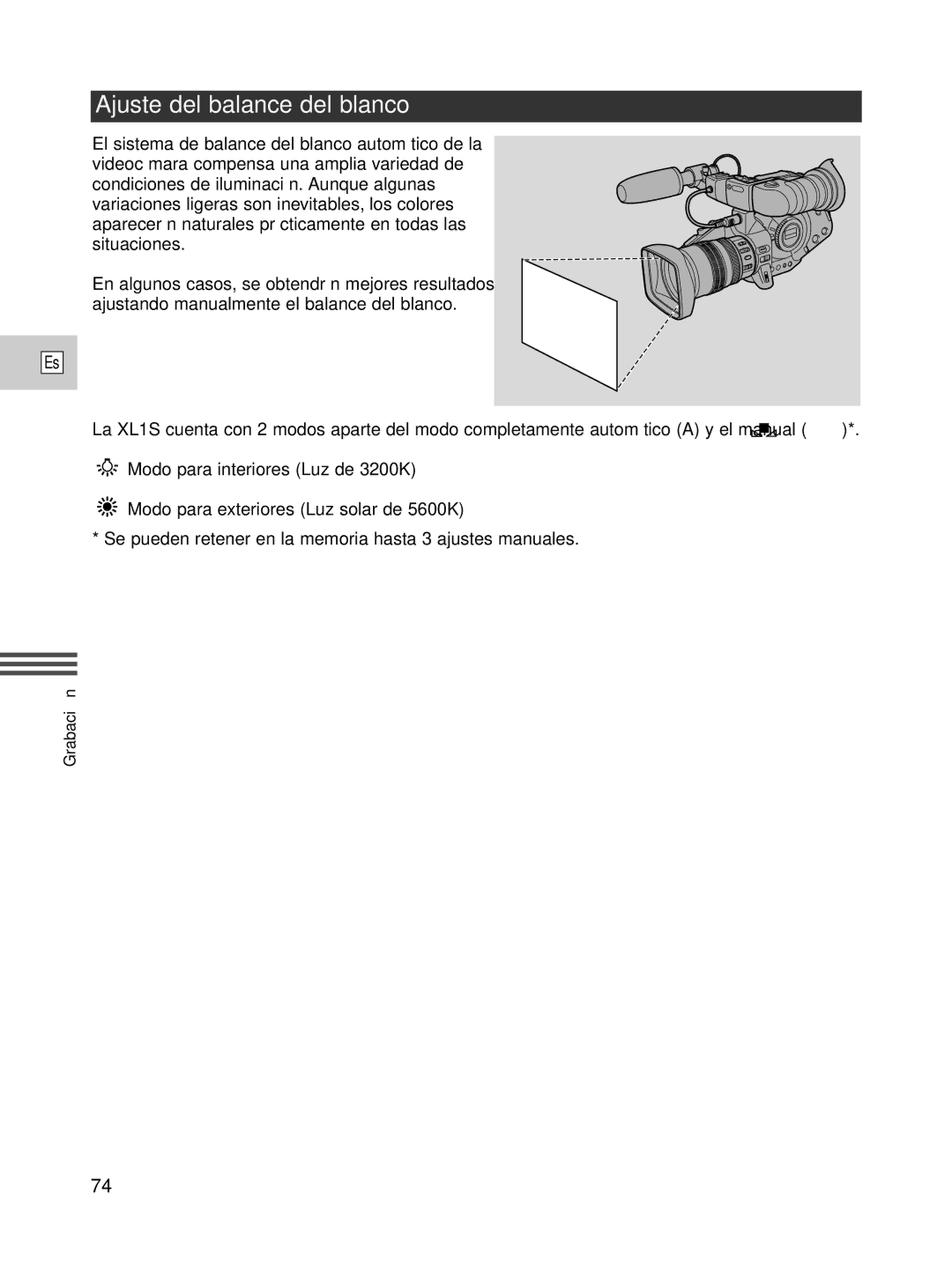 Canon XL1S instruction manual Ajuste del balance del blanco 