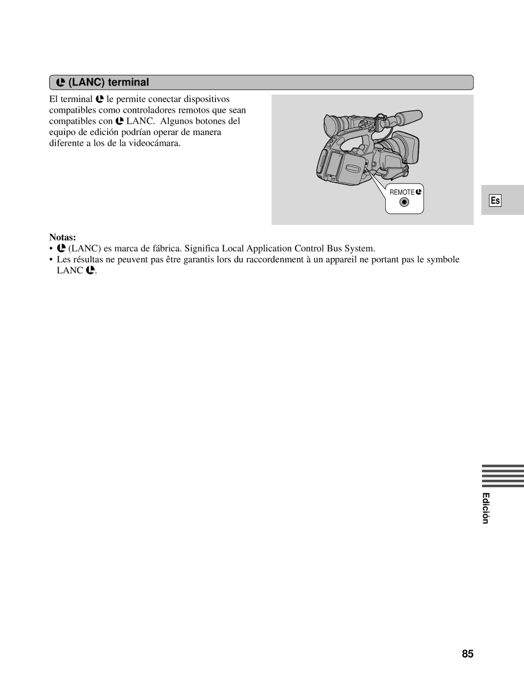 Canon XL1S instruction manual Lanc terminal 