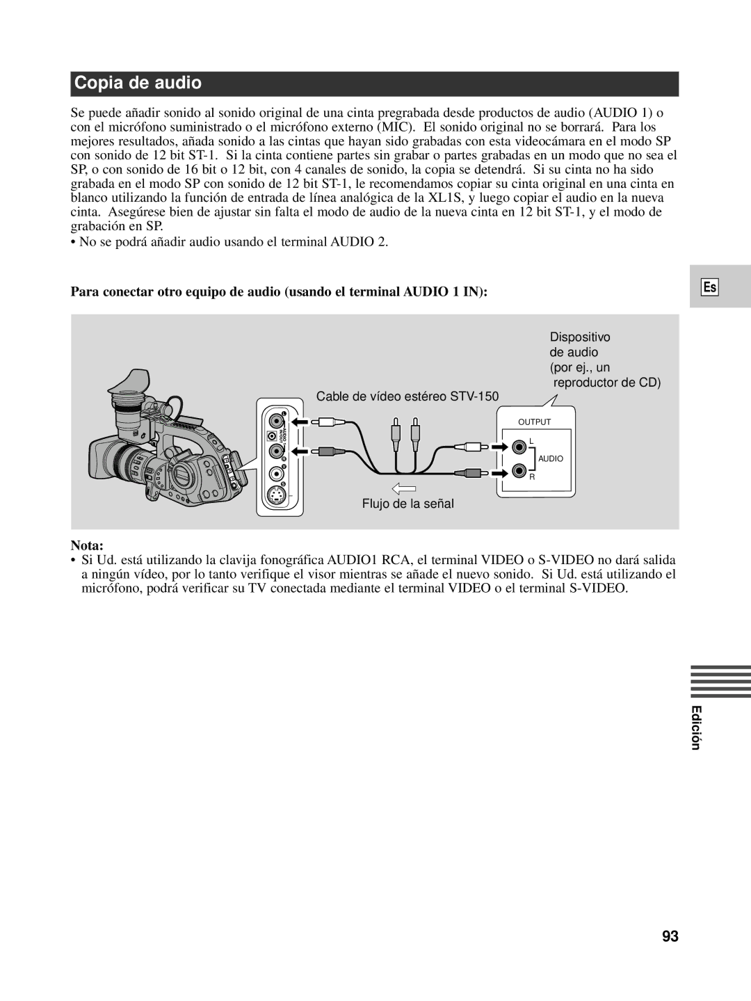 Canon XL1S instruction manual Copia de audio 