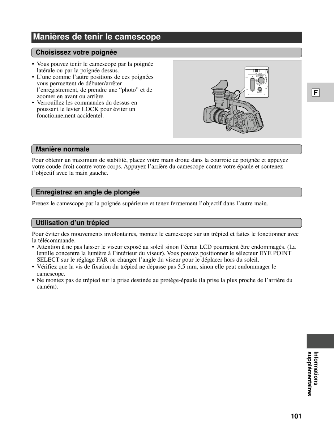 Canon XL1S instruction manual Maniè res de tenir le camescope 