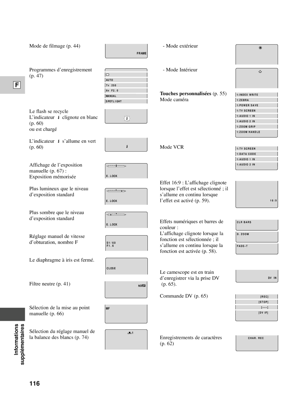 Canon XL1S instruction manual 116, Touches personnalisées p 