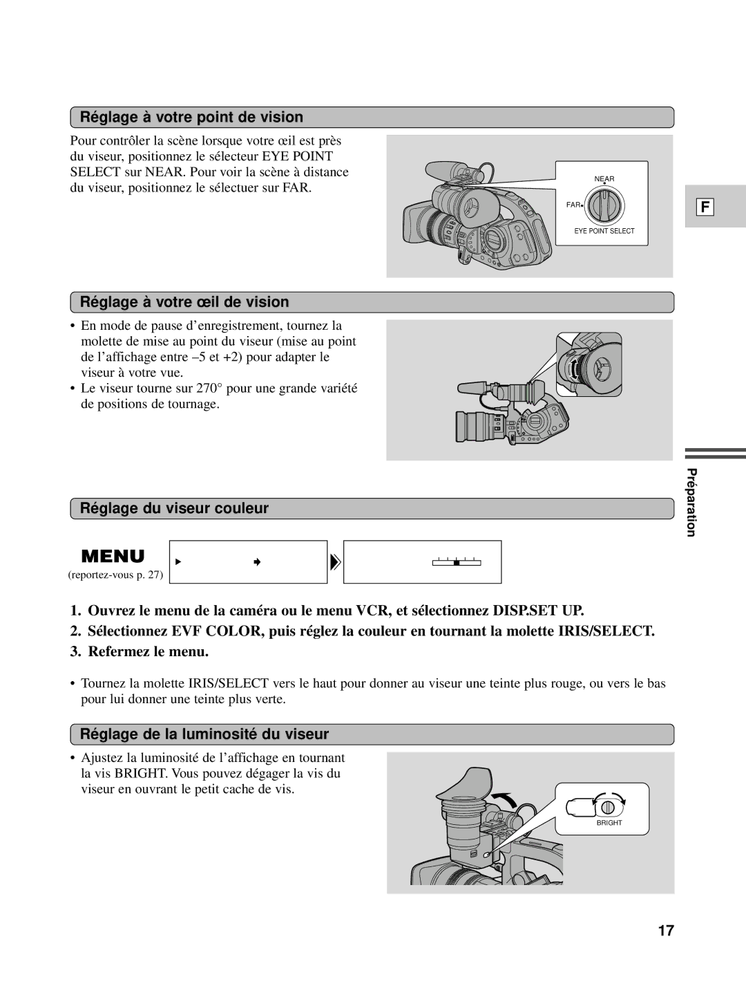 Canon XL1S instruction manual Ré glage à votre point de vision, Ré glage à votre œil de vision, Ré glage du viseur couleur 