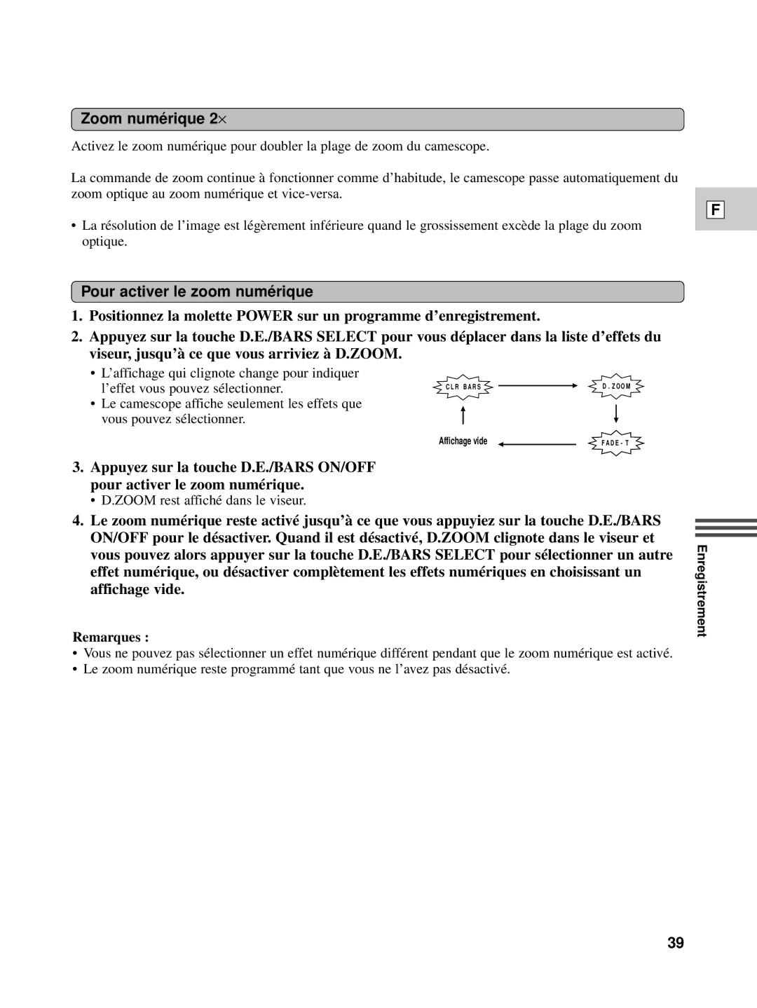 Canon XL1S instruction manual Zoom numé rique 2⋅, Pour activer le zoom numé rique 