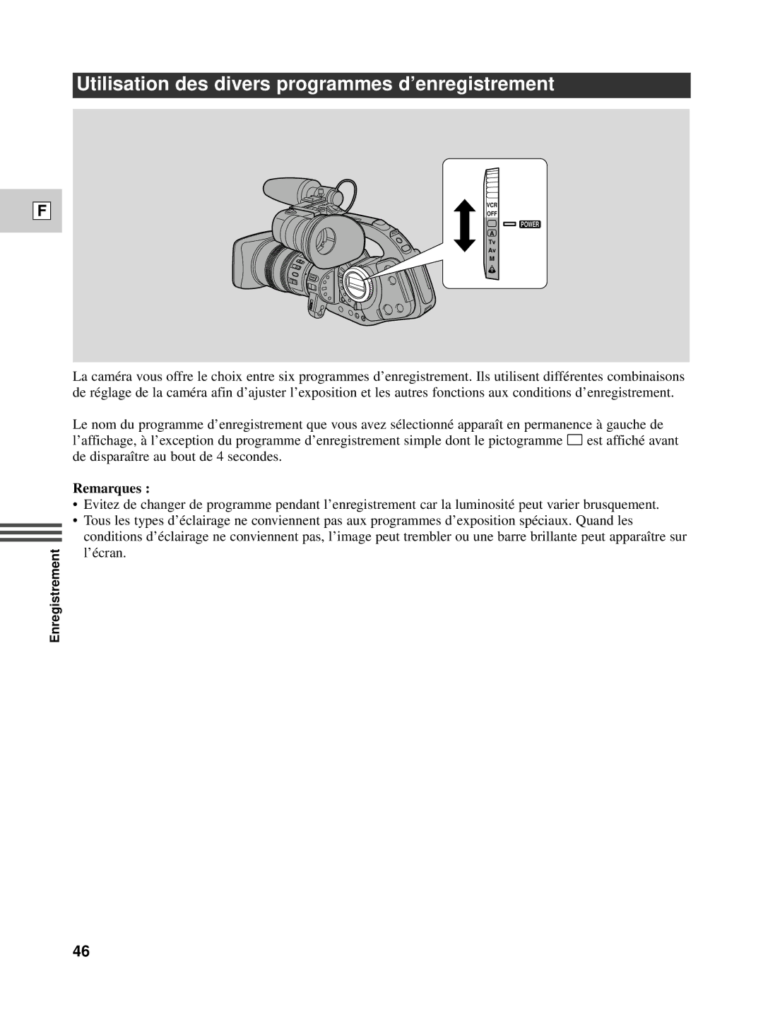 Canon XL1S instruction manual Utilisation des divers programmes d’enregistrement 