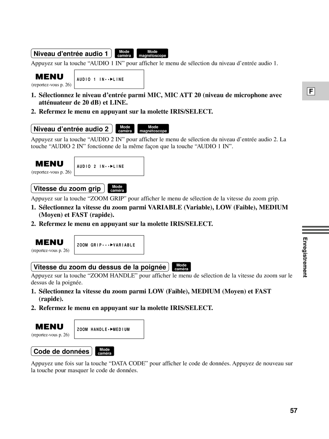 Canon XL1S instruction manual Niveau dentré e audio 