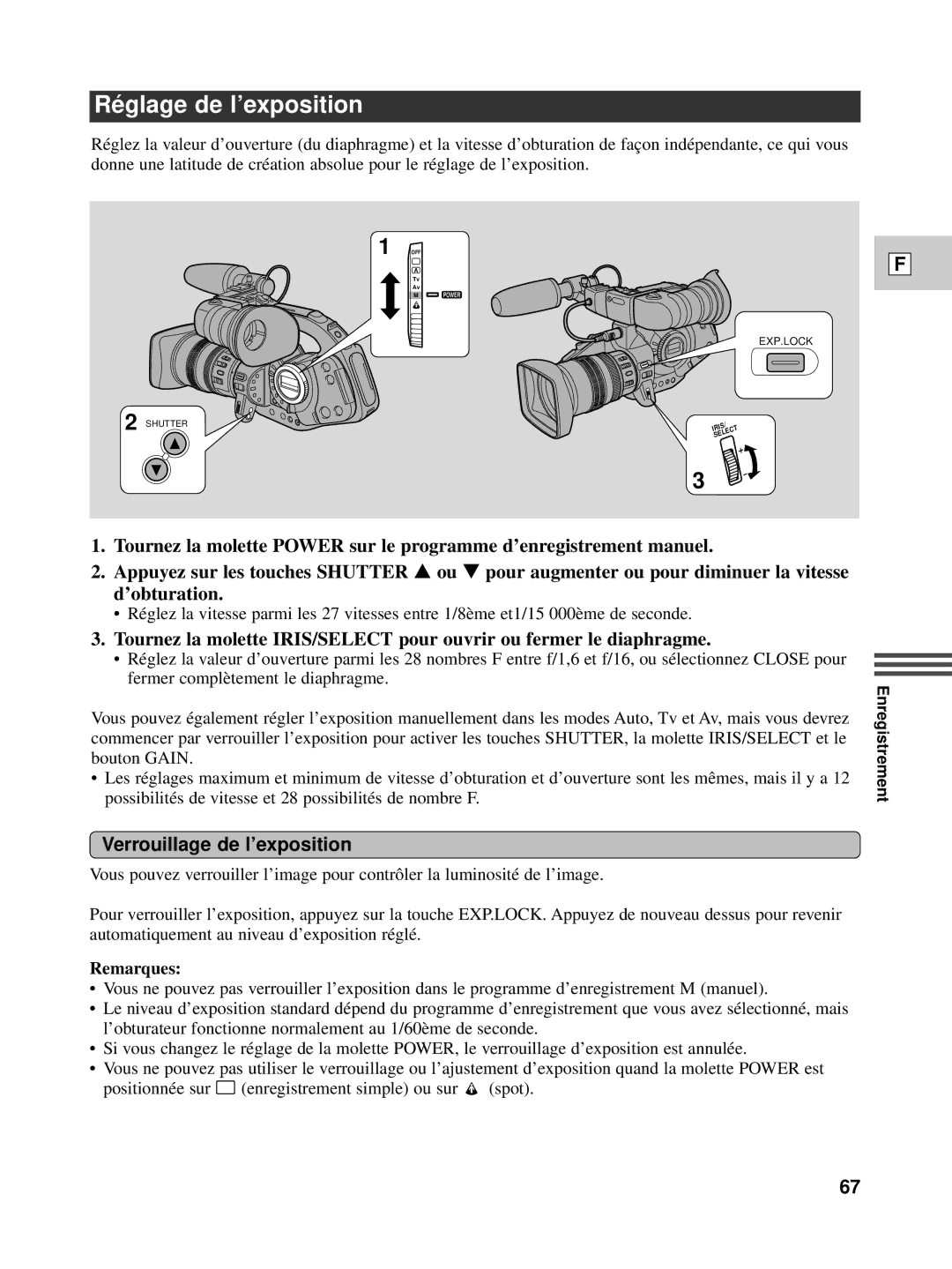 Canon XL1S instruction manual Ré glage de l’exposition, Verrouillage de l’exposition 