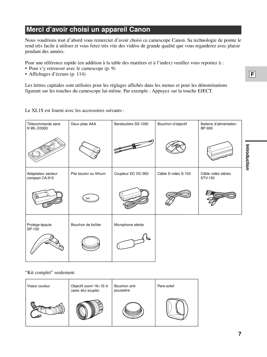 Canon XL1S instruction manual Merci d’avoir choisi un appareil Canon 