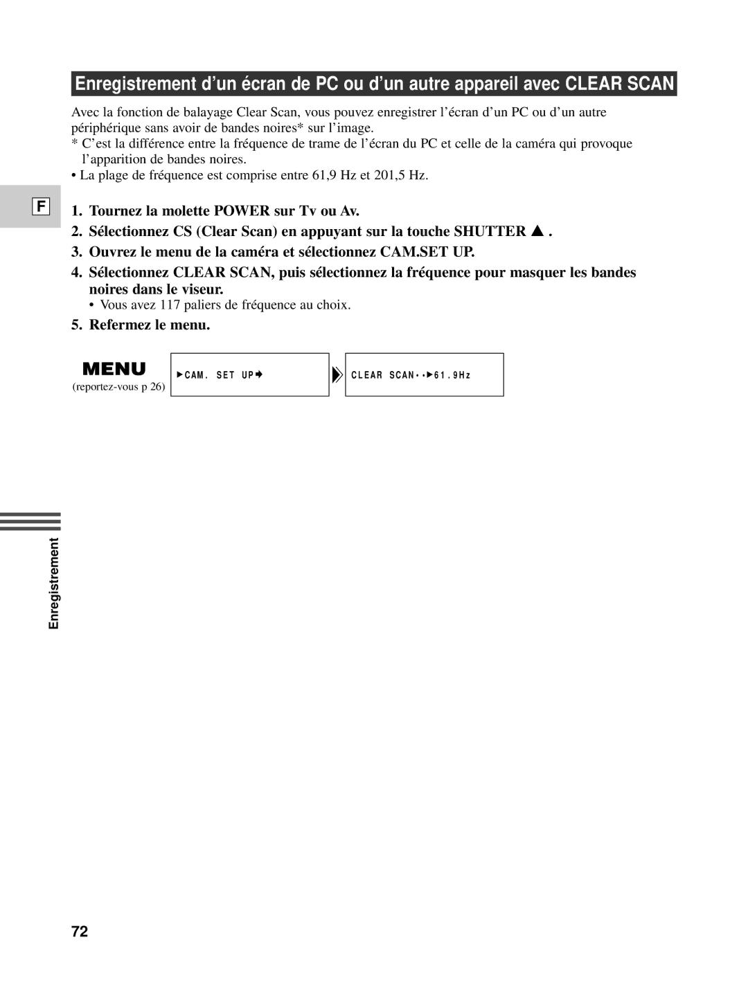 Canon XL1S instruction manual Vous avez 117 paliers de fréquence au choix 