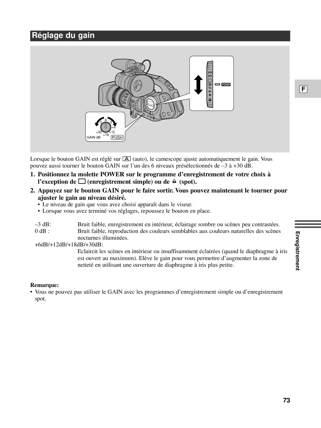 Canon XL1S instruction manual Ré glage du gain 