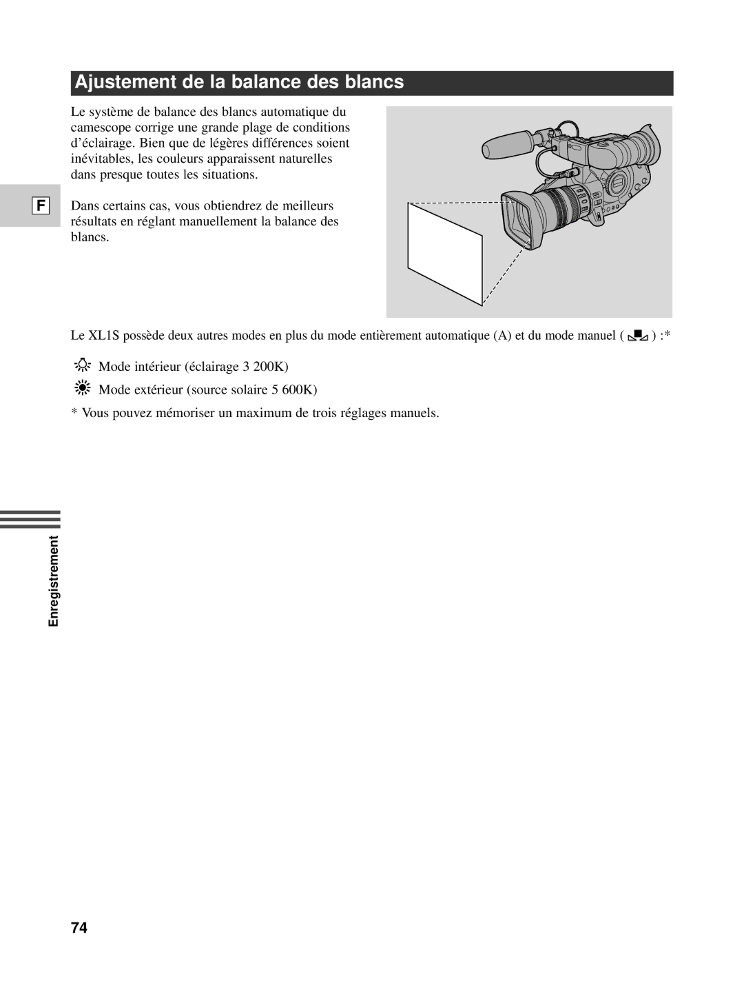 Canon XL1S instruction manual Ajustement de la balance des blancs 