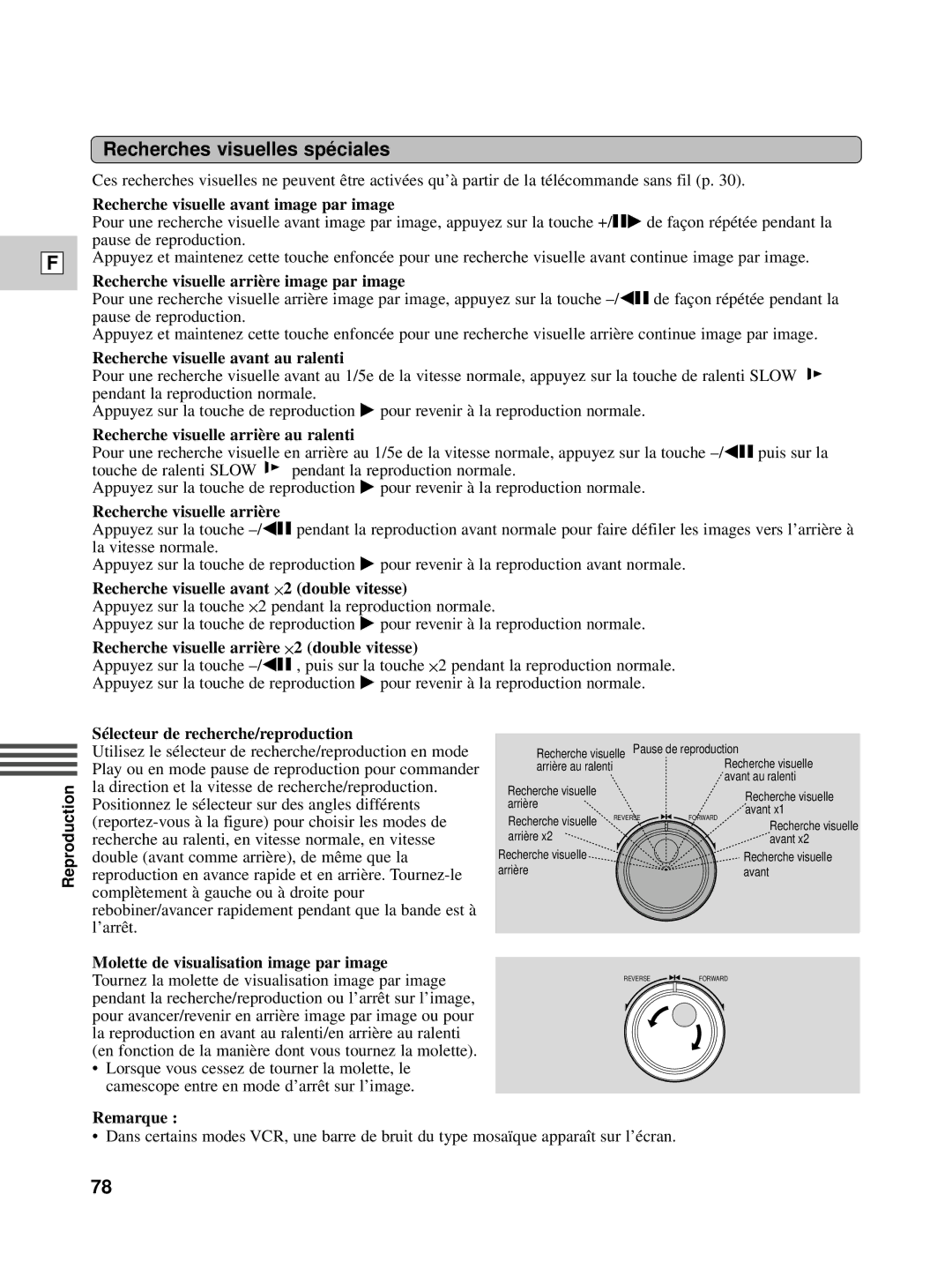 Canon XL1S instruction manual Recherches visuelles spé ciales, Recherche visuelle avant image par image 