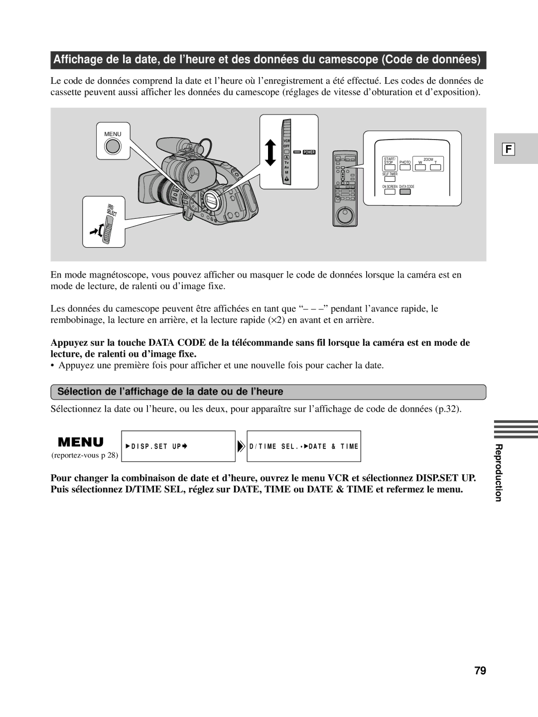 Canon XL1S instruction manual Sé lection de l’affichage de la date ou de l’heure 