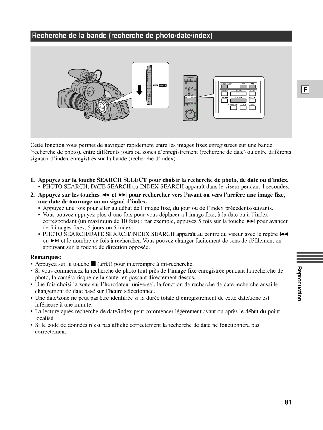 Canon XL1S instruction manual Recherche de la bande recherche de photo/date/index 