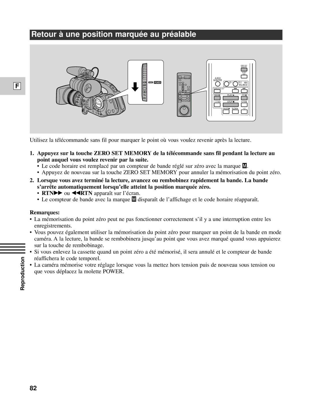 Canon XL1S instruction manual Retour à une position marqué e au pré alable 