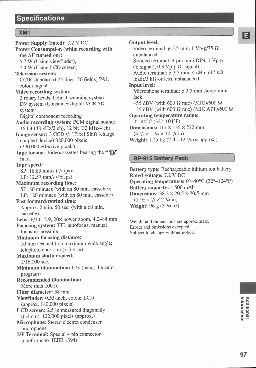 Canon XM1 manual 