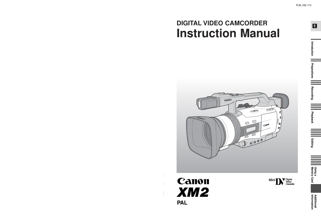 Canon XM2 PAL instruction manual Digital Video Camcorder 