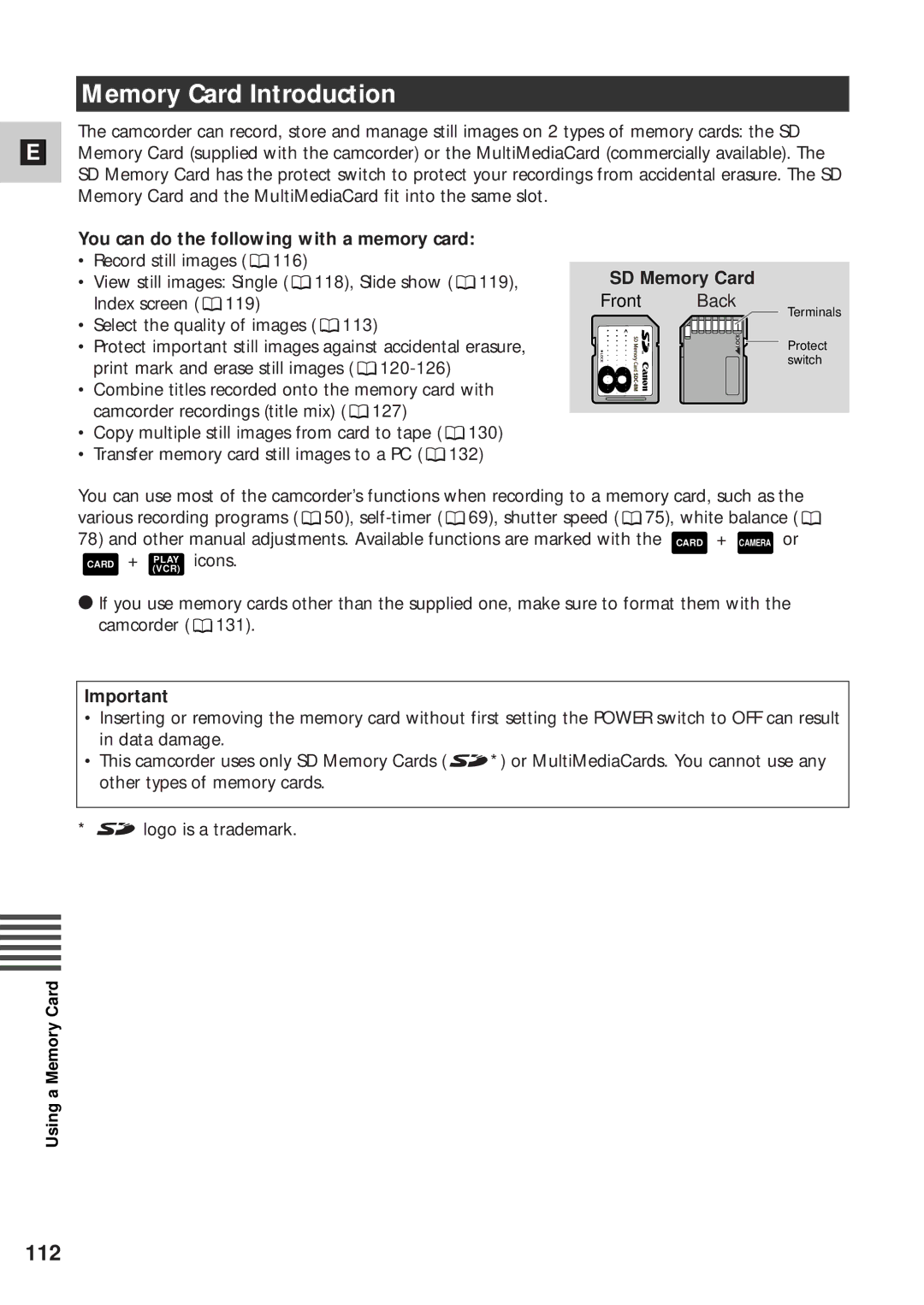 Canon XM2 PAL instruction manual Memory Card Introduction, You can do the following with a memory card 